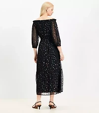 Petite Shimmer Clip Balloon Sleeve Off The Shoulder Midi Dress