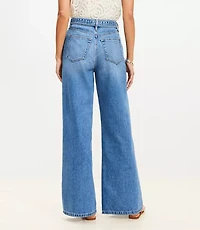 Petite Belted Palazzo Jeans Classic Mid Wash