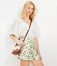 Floral Darted Side Zip Shorts in Cotton Linen