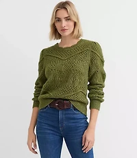 Scalloped Pointelle Puff Sleeve Sweater