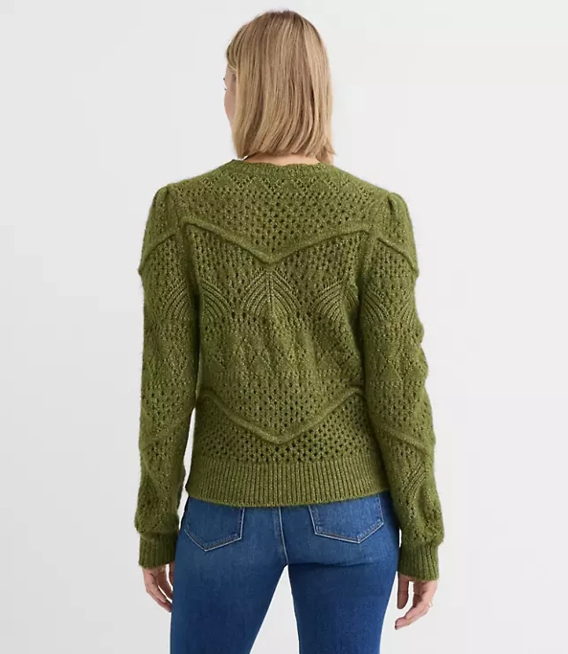 Scalloped Pointelle Puff Sleeve Sweater