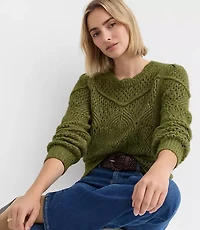 Scalloped Pointelle Puff Sleeve Sweater
