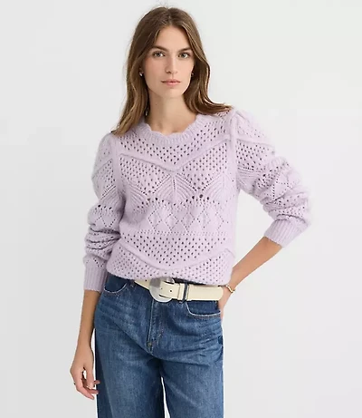 Scalloped Pointelle Puff Sleeve Sweater