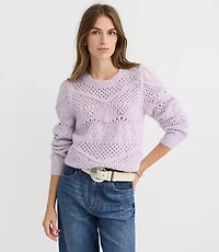 Scalloped Pointelle Puff Sleeve Sweater