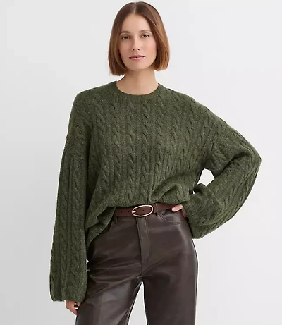 Heathered Wide Sleeve Cable Sweater