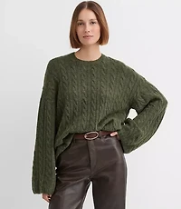 Heathered Wide Sleeve Cable Sweater