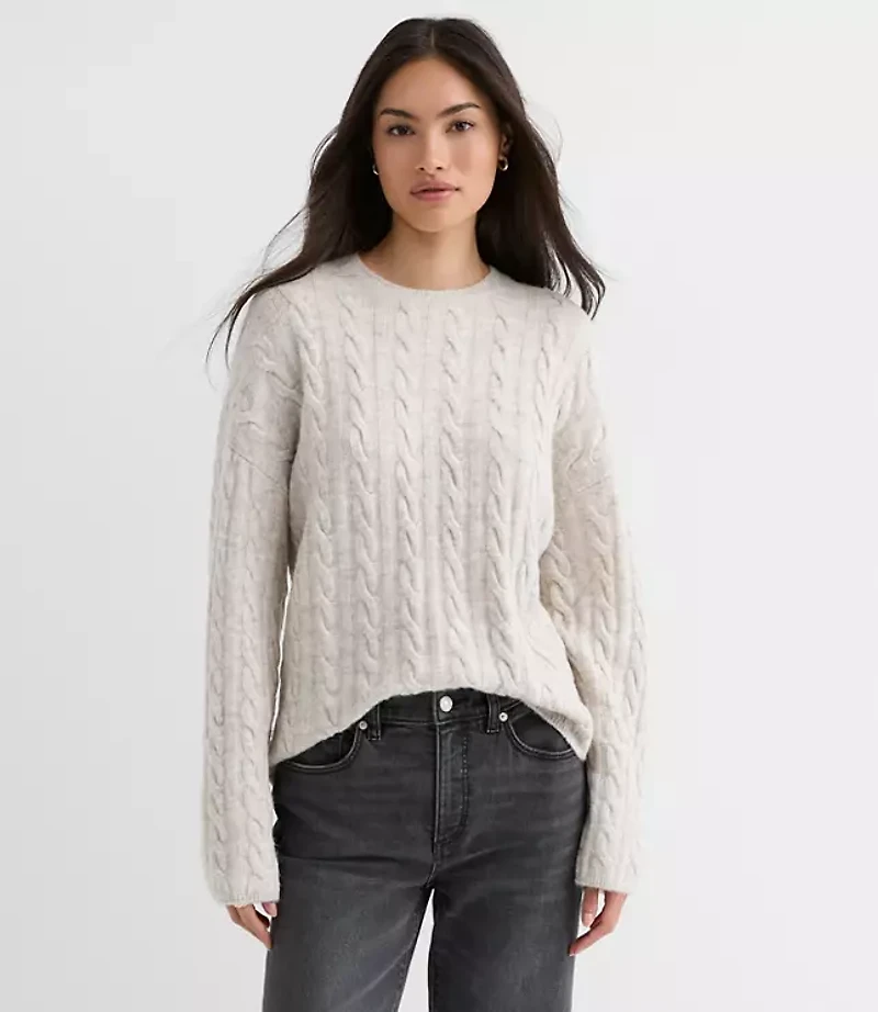 Heathered Wide Sleeve Cable Sweater