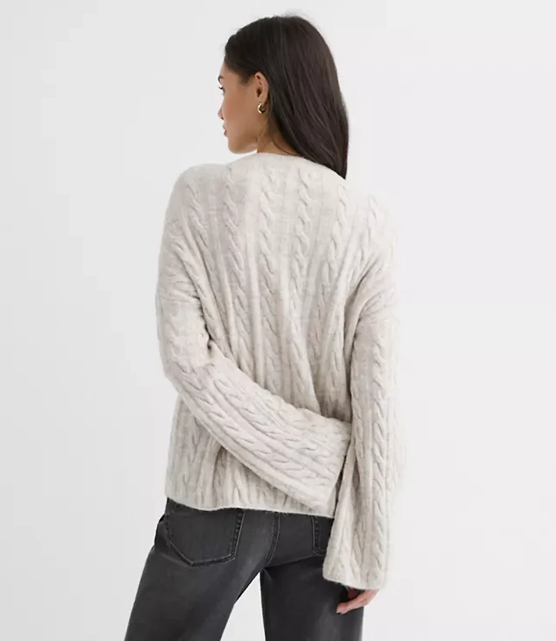 Heathered Wide Sleeve Cable Sweater