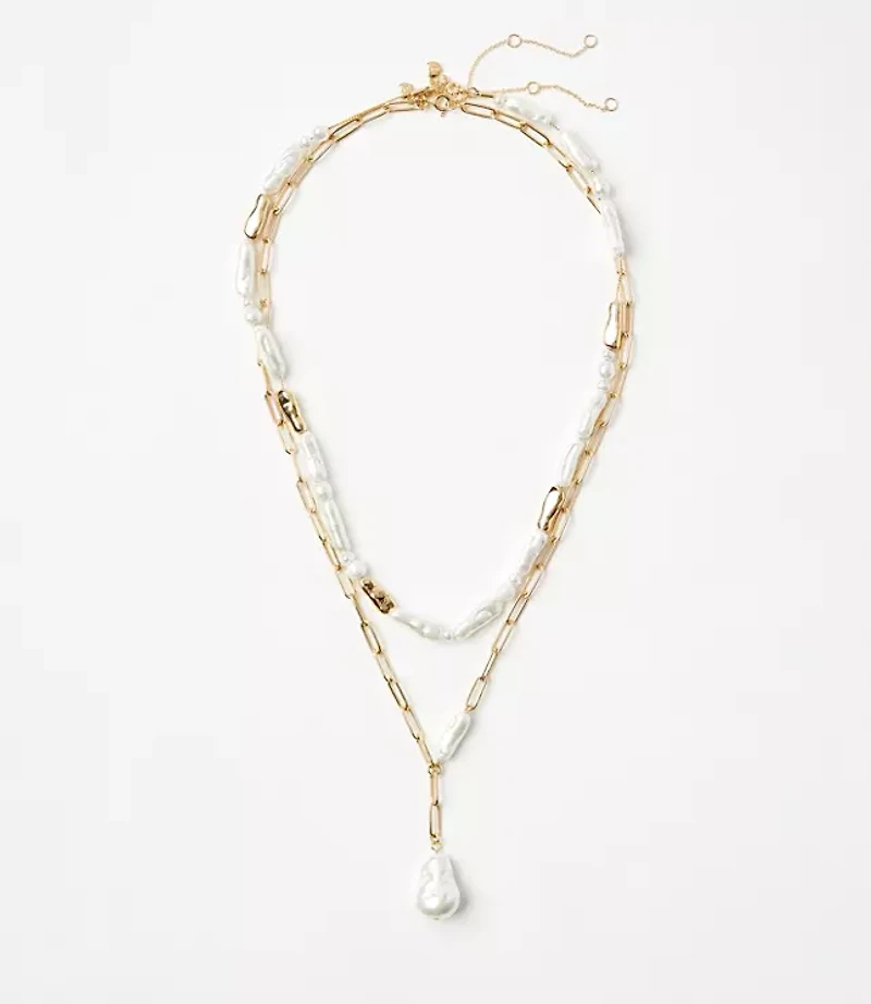 Pearlized Chain Link Layered Pendant Necklace Set