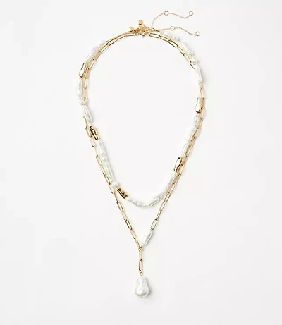 Pearlized Chain Link Layered Pendant Necklace Set