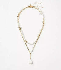 Pearlized Chain Link Layered Pendant Necklace Set