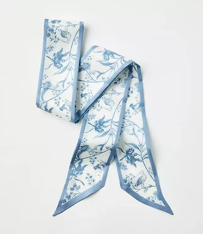Bird Toile Silk Skinny Scarf