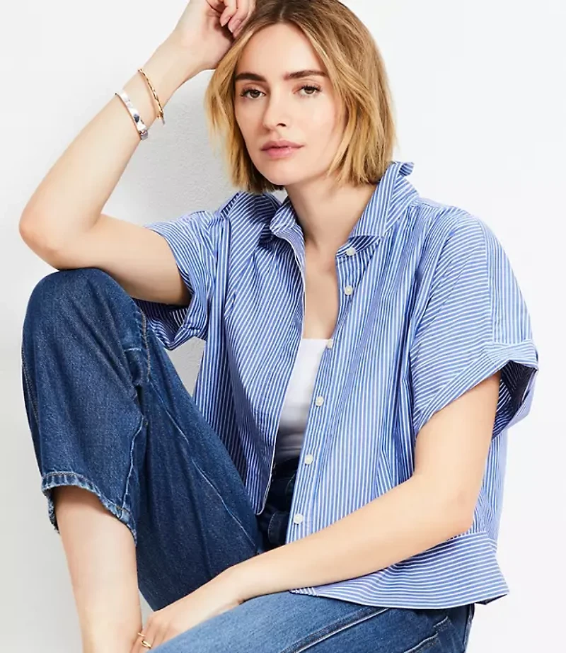 Striped Poplin Modern Pocket Top