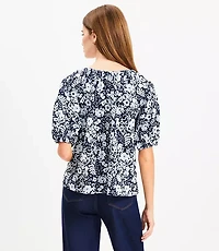 Petite Floral Tie Neck Bubble Sleeve Top