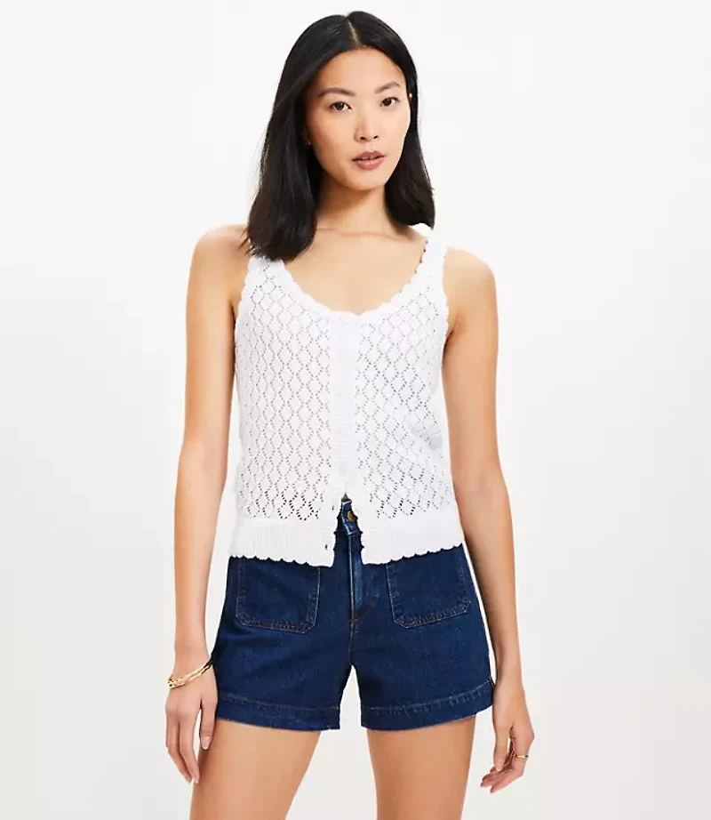 Petite Crochet Button Sweater Tank Top
