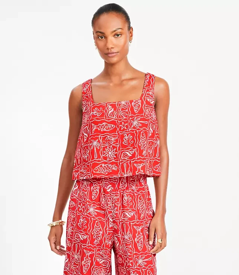 LOFT Beach Seaside Linen Blend Square Neck Tank Top