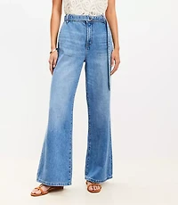 Belted Palazzo Jeans in Classic Mid Wash