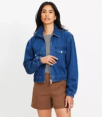 Petite Denim Bubble Jacket in Classic Mid Wash