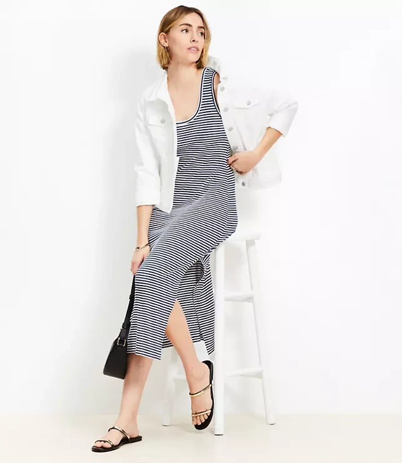 Stripe Perfect Ribbed Tank Midi Dress
