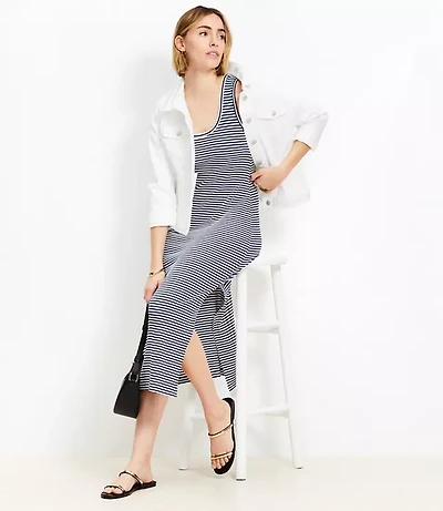 Stripe Perfect Ribbed Tank Midi Dress