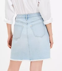 Petite Frayed Denim Mini Skirt Light Wash Indigo