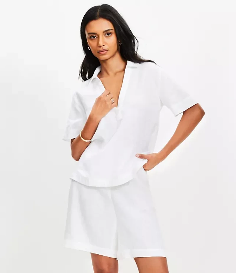 Linen Collared V-Neck Top