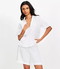 Linen Collared V-Neck Top