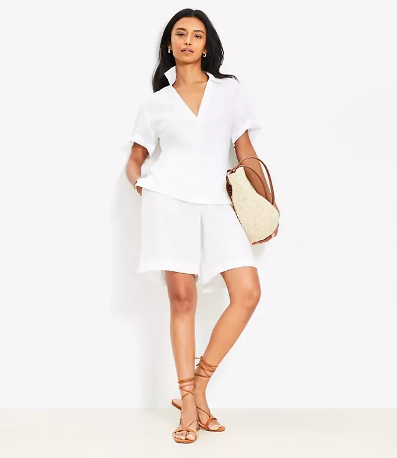 Linen Collared V-Neck Top
