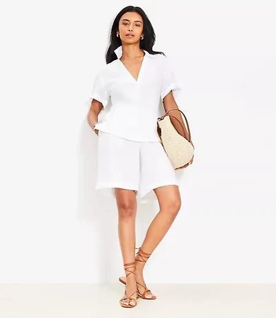 Linen Collared V-Neck Top