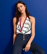 Petite Striped Cowl Halter Cami