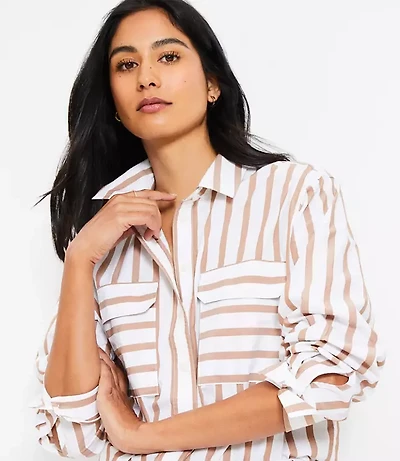 Petite Striped Poplin Utility Everyday Shirt