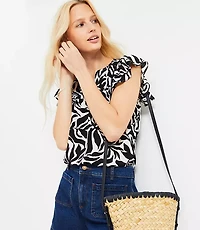Petite Fern Mixed Media Flutter Sleeve Top