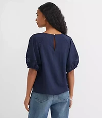 Striped Lace Trim Pintucked Blouse