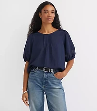 Striped Lace Trim Pintucked Blouse