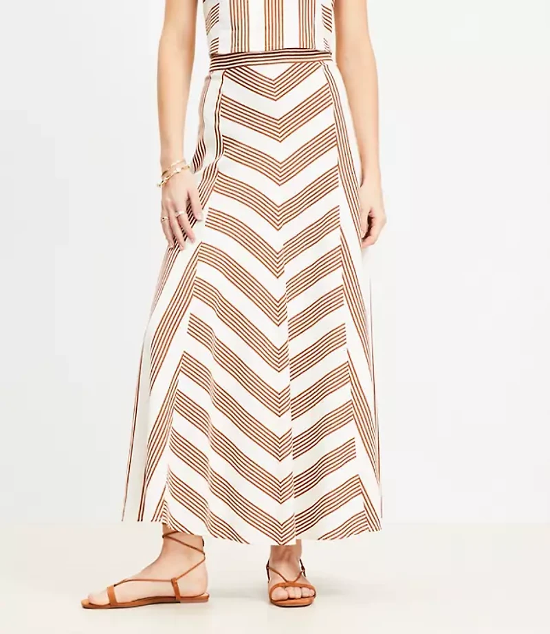 Chevron Linen Blend Midi Skirt