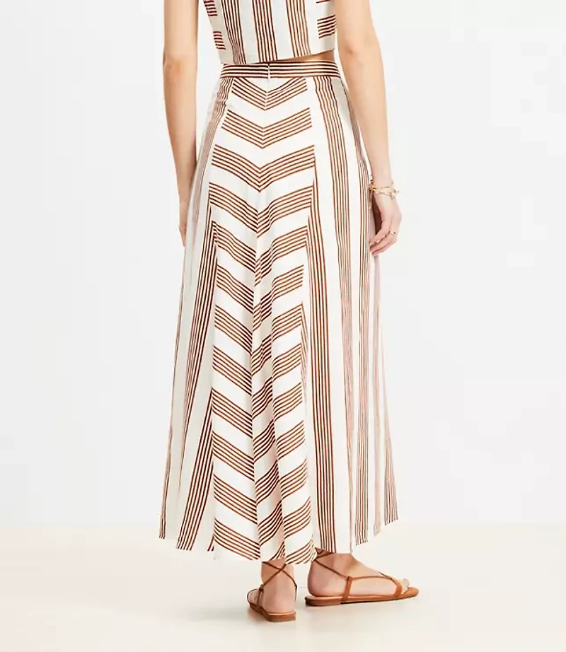 Chevron Linen Blend Midi Skirt