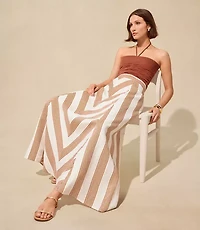 Chevron Linen Blend Midi Skirt