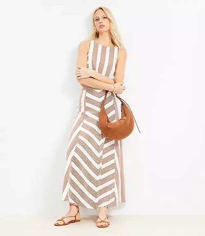 Chevron Linen Blend Midi Skirt