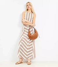 Chevron Linen Blend Midi Skirt