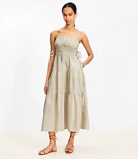 Petite Pleated Side Tie Strappy Midi Pocket Dress