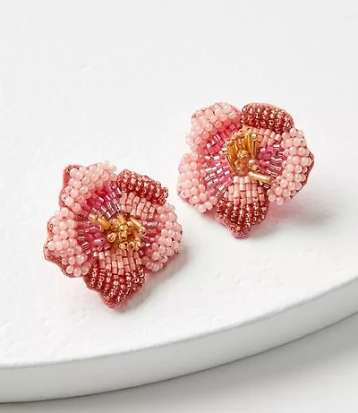 Beaded Flower Statement Stud Earrings