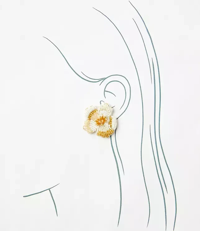 Beaded Flower Statement Stud Earrings