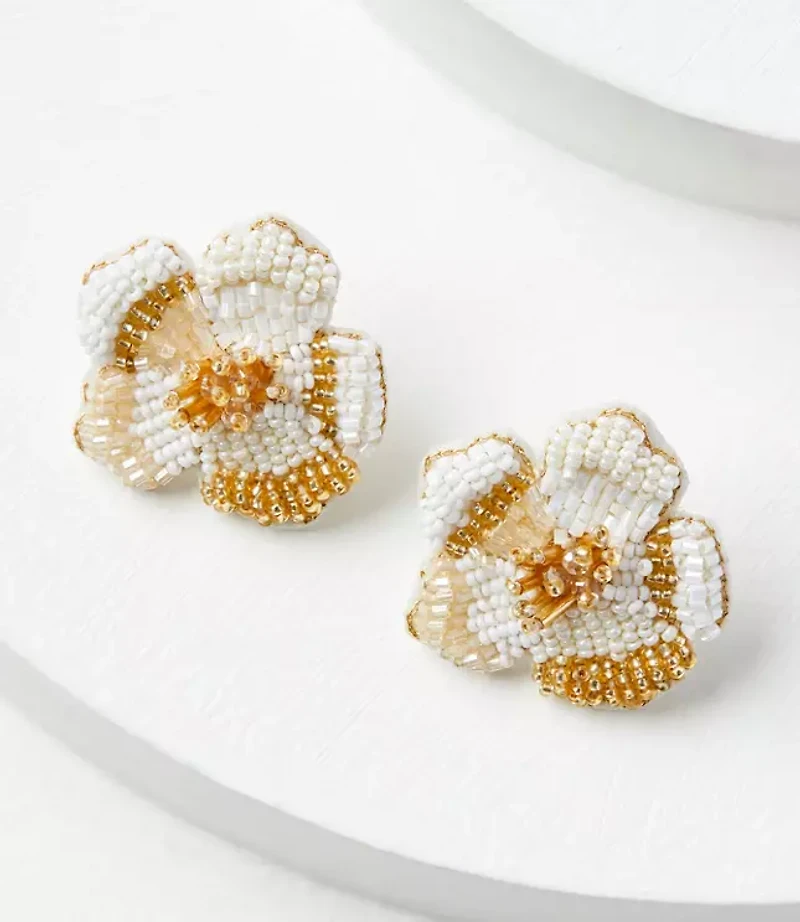 Beaded Flower Statement Stud Earrings