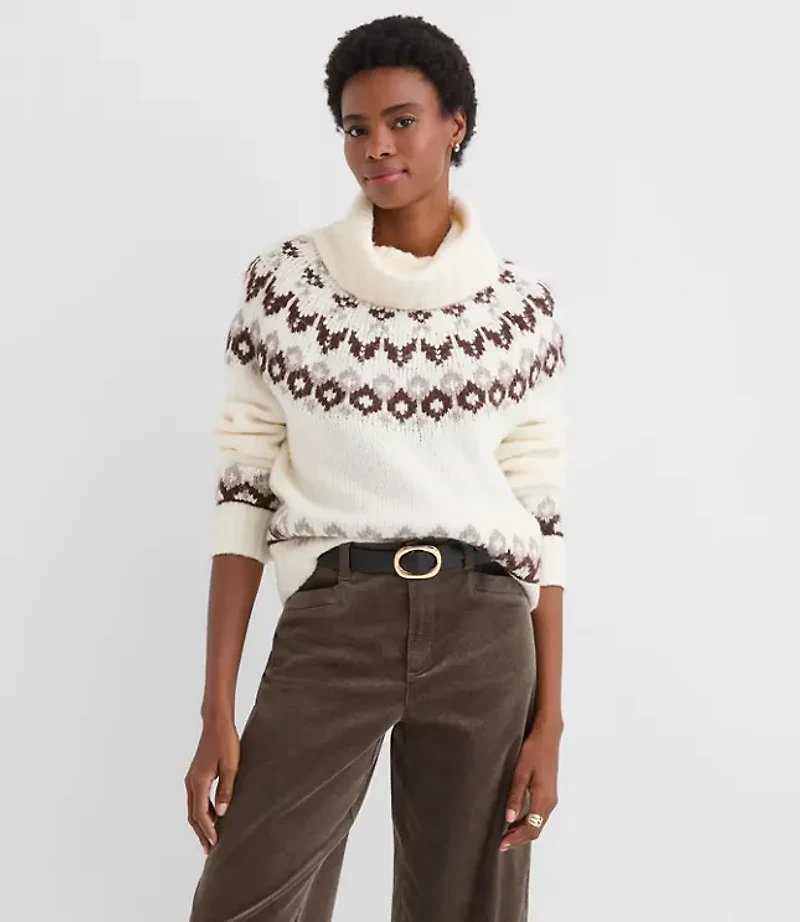 Fair Isle Cowl Neck Sweater