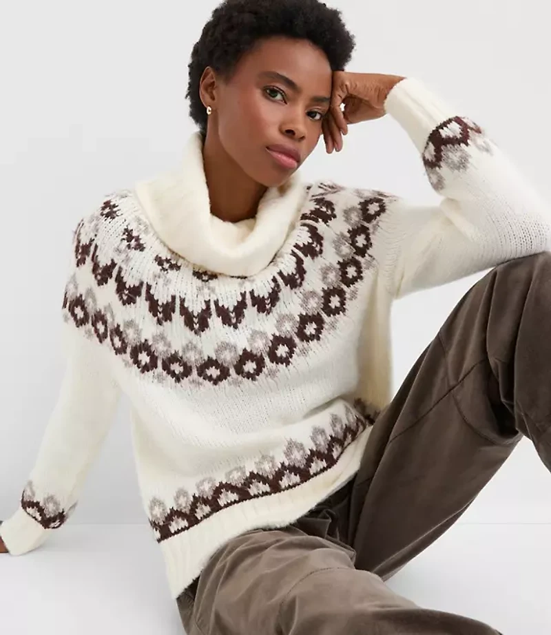 Fair Isle Cowl Neck Sweater