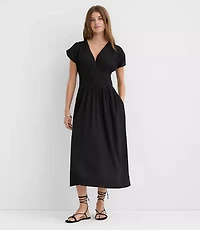 Petite LOFT Beach Crinkle Smocked Midi Pocket Dress