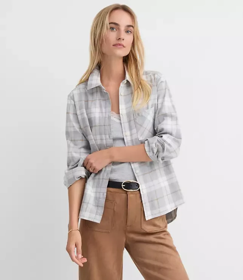 Petite Plaid Flannel Everyday Relaxed Pocket Shirt
