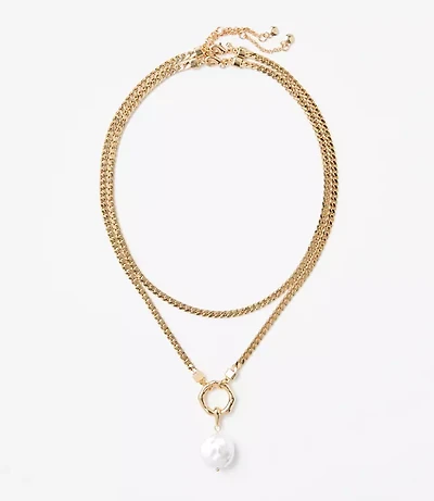 Pearlized Herringbone Layered Pendant Necklace Set