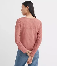 Petite Floral Lace Long Sleeve Crew Neck Tee