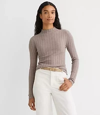 Petite Heathered Ribbed Mock Neck Sweater